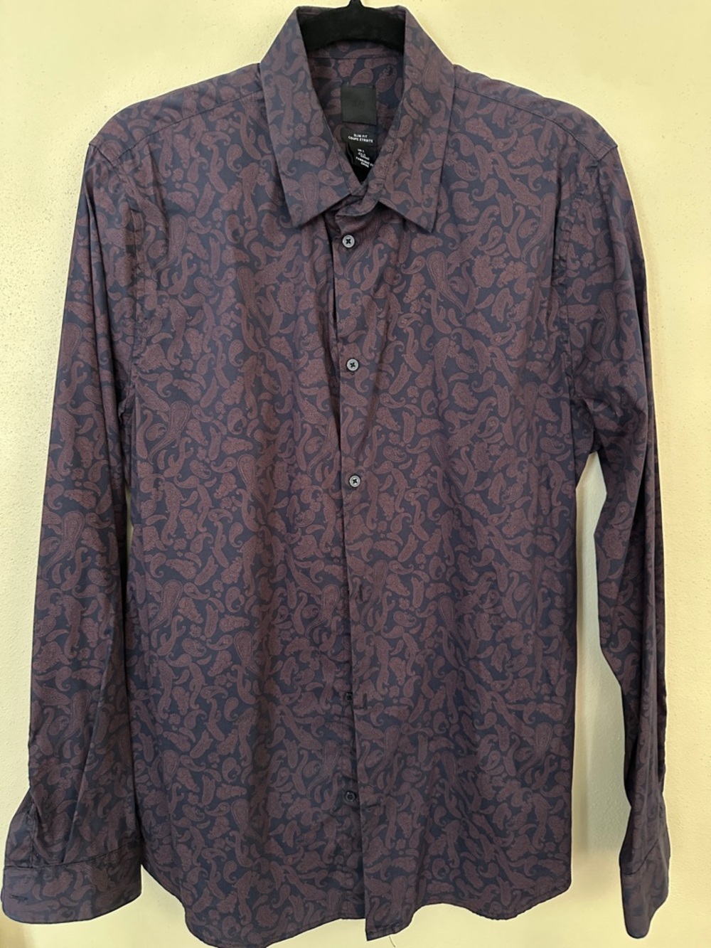 H&M Men's Paisley Long-Sleeve Shirt - Navy & Brown